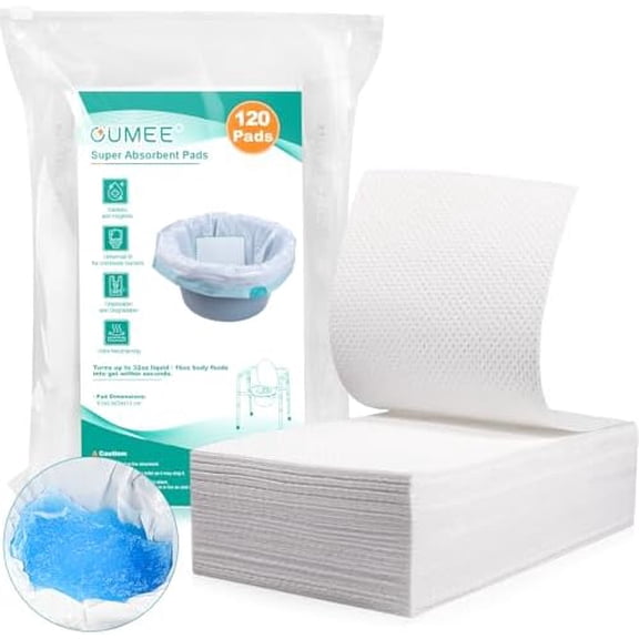 120 Count Absorbent Commode Pads for Bedside Commode Bucket, Commode Liners Pads with Absorbent Gel, Potty Liner Pads for Adults Portable Toilet Bags Bedpans