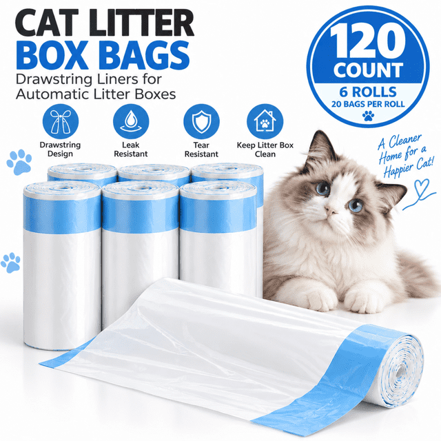 Litterbug Stickers 120 Count Automatic Cat Litter Box Bags for Multi-Cat Homes, 6 Rolls ...