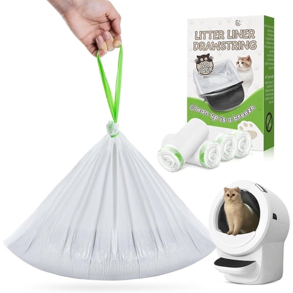 120 Count Litter Box Liners Compatible with Litter Box Robot 4/3, Heavy Duty Drawstring Litter Robot Bags for Automatic Litter Box, 26.4 x 15.7 in