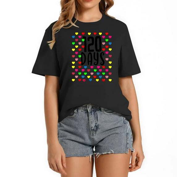 120 Days Of School Shirt - First Grade Teacher Gif Stylish Graphic Tee for Women: Cool Short Sleeve Shirt with Unique Design