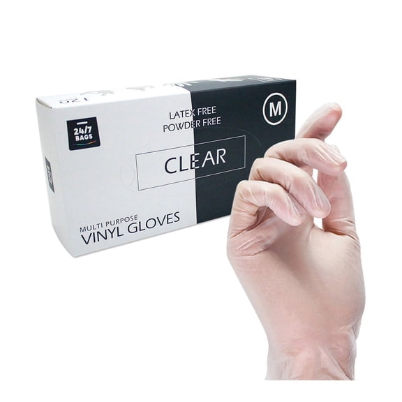 Powder Free Non Sterile BPA-Free Latex-Free Vinyl Disposable Gloves, Medium, Clear, 120 Count