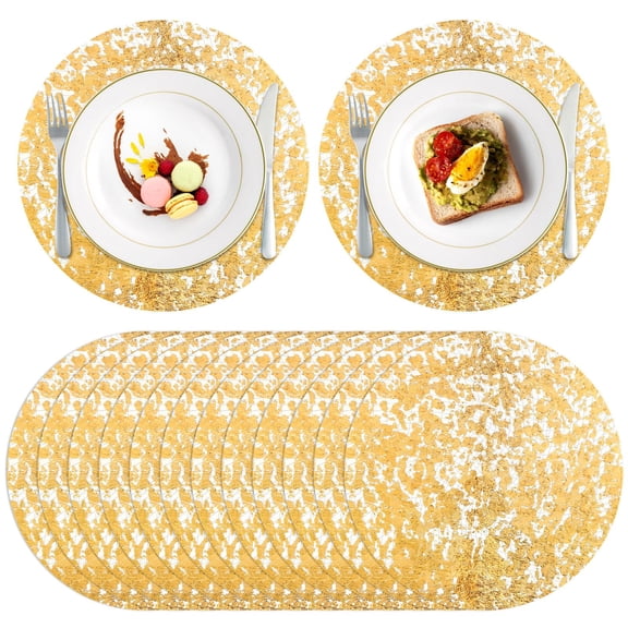 120 Disposable Foil Placemats 13" Round Place Mats Decorative Mesh Pressed Table Mates Glitter Doilies Metallic Thin Runner For Decor