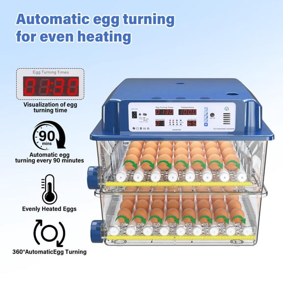 120 Egg Incubator -Digital Display, Auto Temp & Humidity Control, Egg Candler Incubators for Chickens, Ducks, Quails