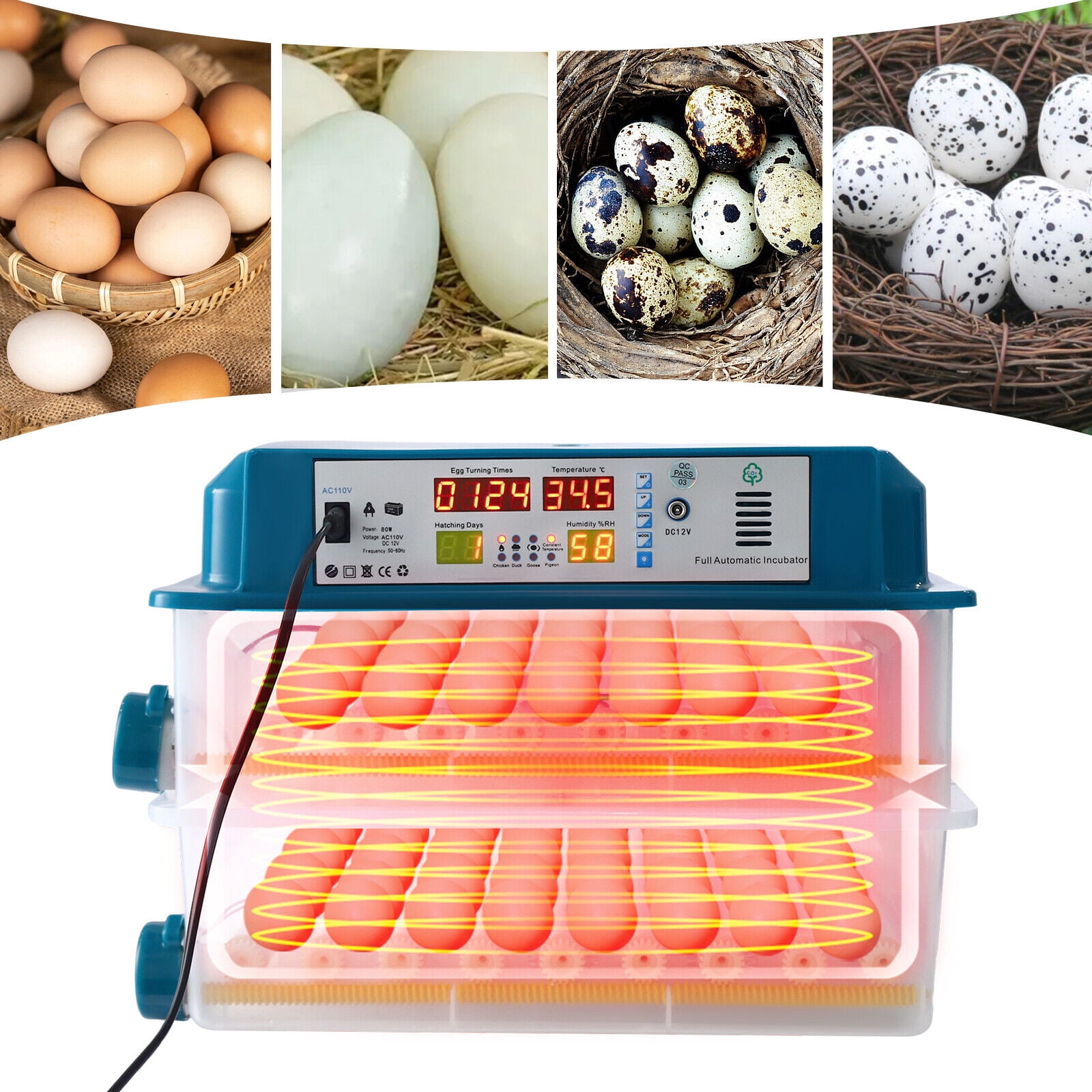 120 Egg Incubator Poultry Hatcher with Fully Automatic Egg Turning  for Chickens