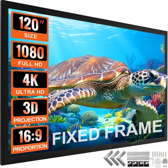 120" Fixed Frame Projector Screen for 4K HDTV and 3D Movies, Home Theater Setup