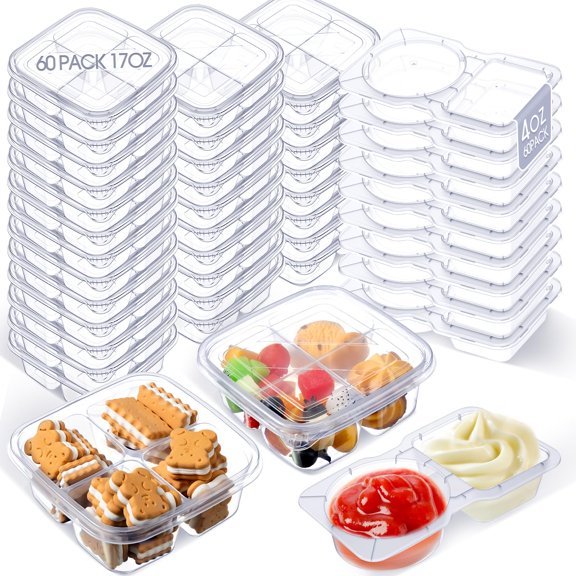 120 Flat Plastic Bento Boxes 4-Compartment 2-Pack Stackable Meal Prep Containers