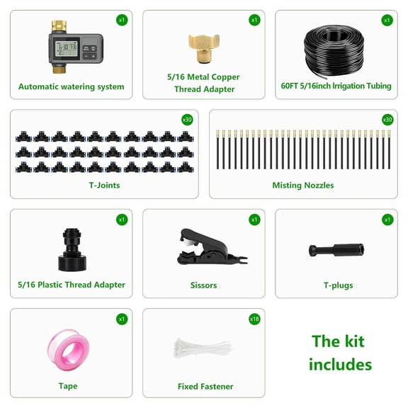 120 Ft Drip Irrigation System with Smart Timer – Automatic Garden Watering Kit with Brass Connectors