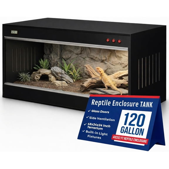 120 Gallon Bearded Dragon Tank - 4x2x2 ft Reptile Enclosure with Sliding Glass Doors and Ventilation 48x24x24 Inch Terrarium for Bearded Dragon, Leopard Gecko, Snakes, Lizards, Tortoise, and Reptiles