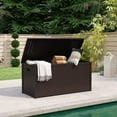 thumbnail image 1 of ZYJOYY Outdoor Storage Box, 120 Gallon Deck Box, Waterproof Resin Storage Bin for Patio Cushions, Gardening Tools, Lockable, UV Resistant, Brown, 1 of 7