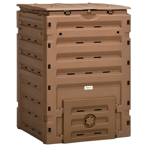 120 Gallon Garden Compost Bin - Bpa Free Outdoor Composter with 80 Air Vents & 2 Sliding Doors, 27.25"X28"X40.5", Brown