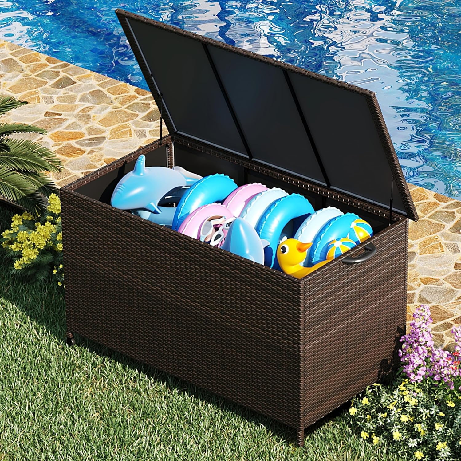 120 Gallon Large Deck Box, Built-In Handles Patio Storage Box for ...
