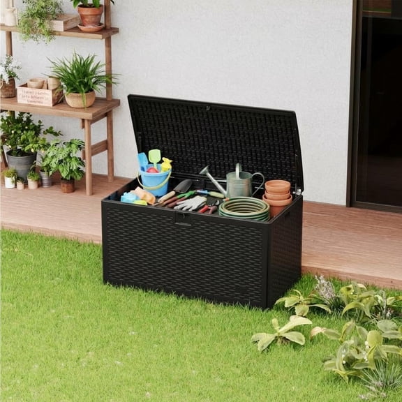 120 Gallon Large Waterproof Resin Deck Box, Lockable Outdoor Storage Container with Hydraulic Rod, Weatherproof Patio Storage Bench for Yard Indoor, Perfect for Cushions Tools Toys Storage