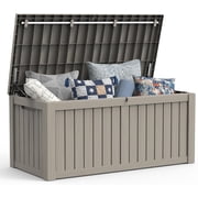 120 Gallon Outdoor Storage Box, Large Resin Deck Box Waterproof, Storage Bin for Outside Patio Furniture Cushion, Pool Supply, with Hydraulic Hinge, UV Resistant and Weatherproof, Greige