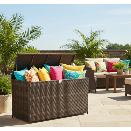 120 Gallon Outdoor Storage Box, Large Wicker Deck Box, Waterproof& Weatherproof, UV-resistant Patio Organizer, Brown