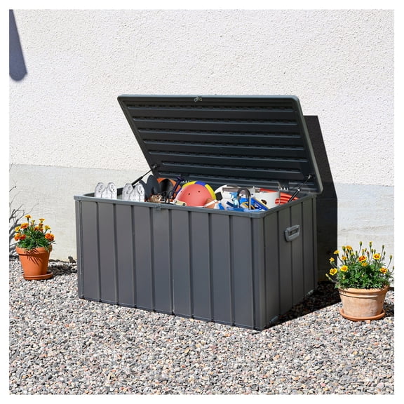 120 Gallon Outdoor Storage Deck Box Waterproof, Large Patio Storage Bin for Outside Cushions, Throw Pillows, Garden Tools, Lockable (Dark Gray)