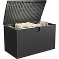 thumbnail image 1 of 120 Gallon Outdoor Waterproof Storage Box, Lockable Resin Deck Box for Package Delivery, Garden Tools, and Patio Furniture with Multi-Functional Design & All-Weather Protection, 1 of 8