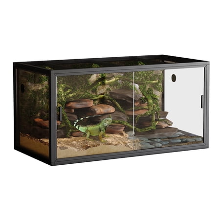 120 Gallon Reptile Enclosure, 48"x24"x24" Front Opening Glass Terrarium with Mesh Top, Secure Lock