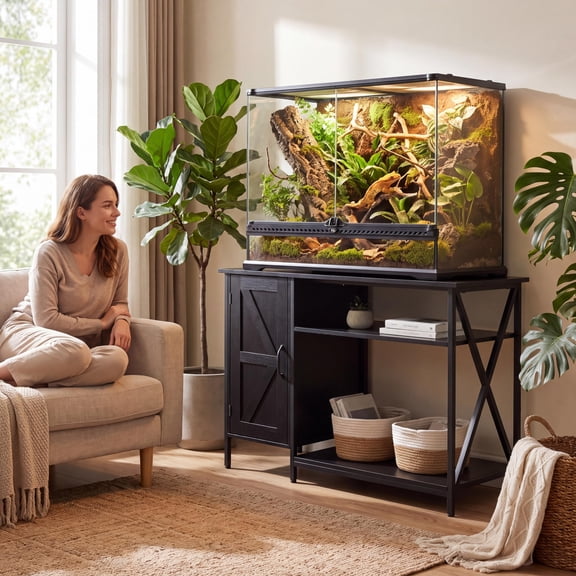 120 Gallon Reptile Tank Stand with Power Outlet and Storage Cabinet, 48 x 24 Inch Terrarium Stand for 4x2x2 Reptile and Fish Tanks