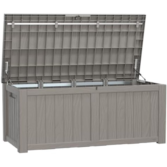 120 Gallon Resin Deck Box, Lockable Outdoor Storage Box for Patio Cushions Storage Furniture,Garden Tools, Pool Supplies, Weatherproof and UV Resistant- Grey$$Garden & Patio