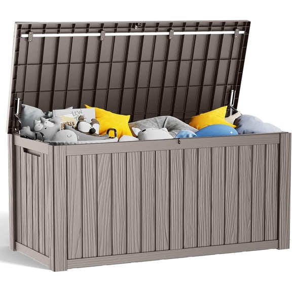 120 Gallon Resin Deck Box, Lockable Patio Outdoor Storage Box for Furniture, Garden Tools and Tools Storage, Waterproof Outside Storage Boxes - Gray