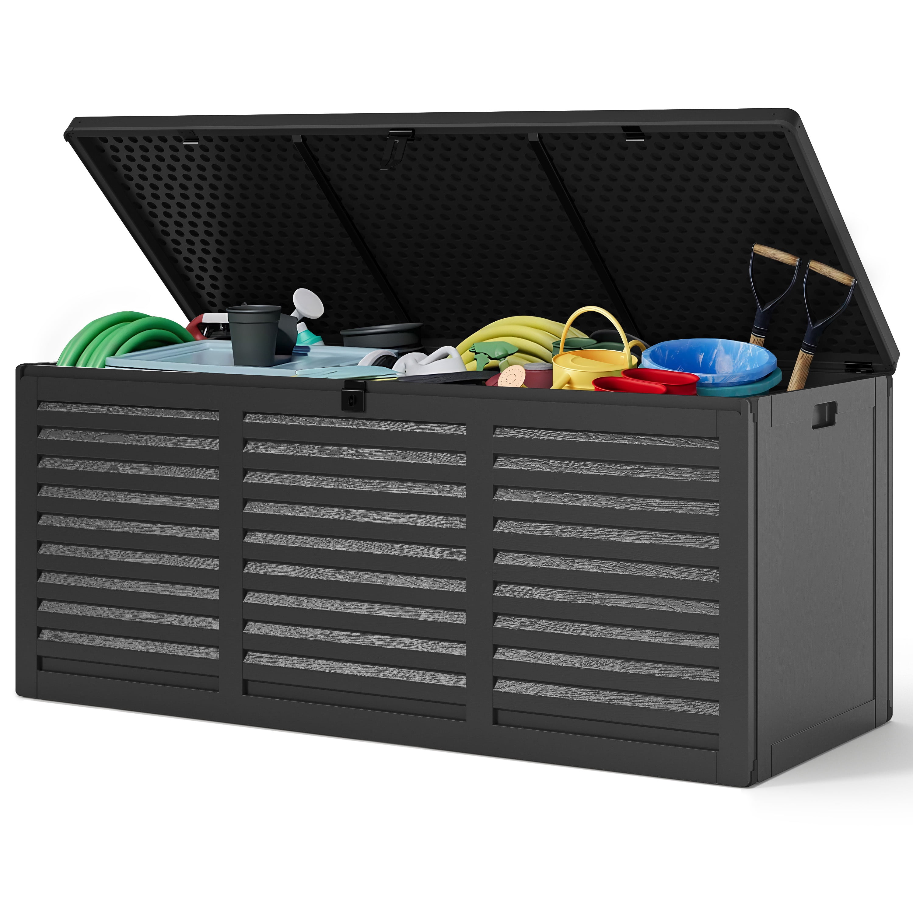 130 Gallon Resin Deck Box, Outdoor Lockable Storage Container for Patio Cushions, Garden Tools, Pool Supplies, Toys, Waterproof and UV Resistant, Reinforced Rib Design, Black - Walmart.com