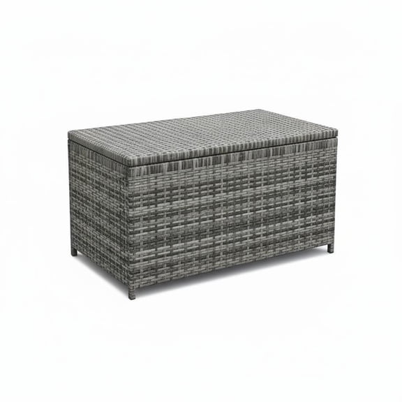 120 Gallon Waterproof Outdoor Wicker Deck Box PE Rattan Storage Chest, Gas Strut & Waterproof Liner All Weather Patio Storage Bench for Cushions, Garden Tools, Pool Supplies Brown Rattan