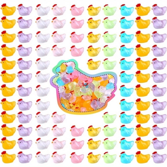 120 Glow Mini Chicken Statues in the Dark Glow Resin Hens and Chickens Cute Mini Decorative Spell Doll House Fairy Garden Potted Room Home Decoration