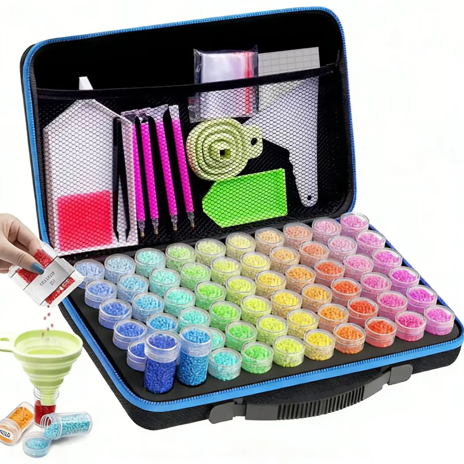 60-Grid Diamond Art Storage Box, Anti-Collision Craft Organizer with Spill-Proof Lids & Tools Kit for Beads, Nail Decor & Crafting, Complete Diamond Painting Tools Kit for Adults