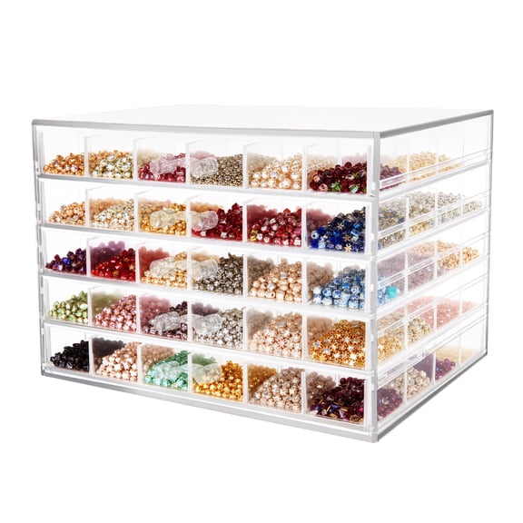 120 Grids Acrylic Nail Art Organizer Box, 5 Drawers Clear Nail Glitter Storage with Removable Trays for Nail Charms, Rhinestones, Tips & Manicure Tools, Dustproof Display Case