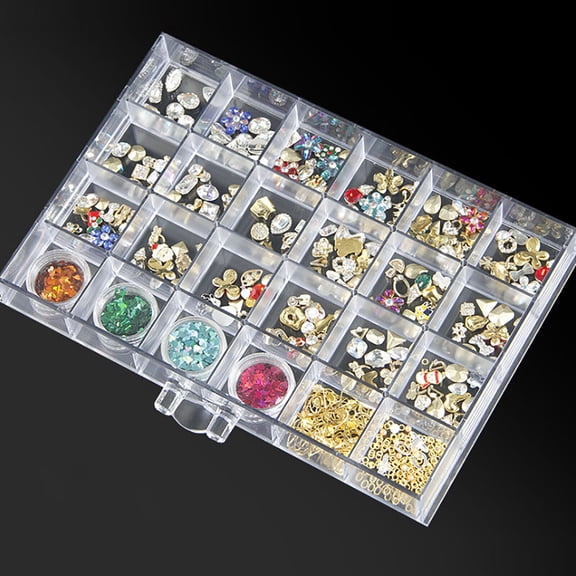 120 Grids Nail Art Rhinestone Gems Bead Acrylic Storage Display Tray Box Clear Rectangular 8.5*5.7*5.9 in for Nail Technicians or Business Use