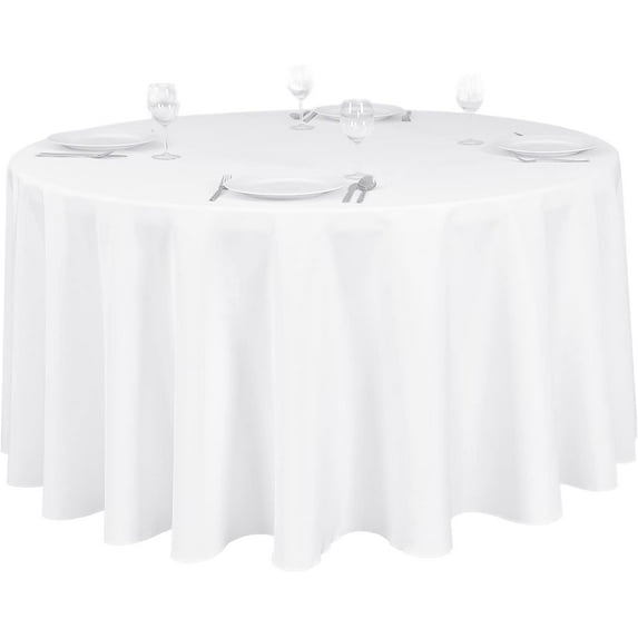 120 In Round Tablecloth For 60 Inch Round Table - White Round Table Cover - Washable, Wrinkle Resistant Polyester Fabric Cloth For Wedding, Party