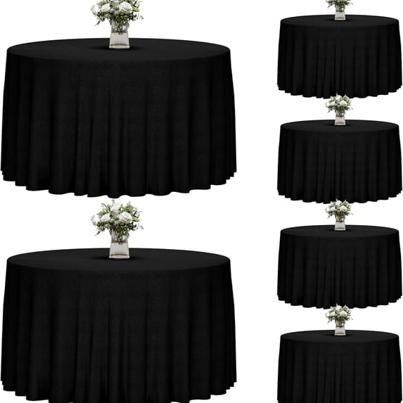 120 Inch Black Round Tablecloth, 6 Pack Round Table Cloth Polyester ...