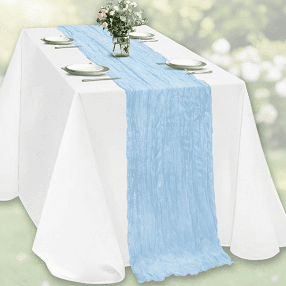 120 Inch Boho Rustic Gauze Table Runner, Light Blue Cheesecloth Decor for Wedding, Bridal Shower, Baby Shower, Birthday Party and Easter Table Decorations