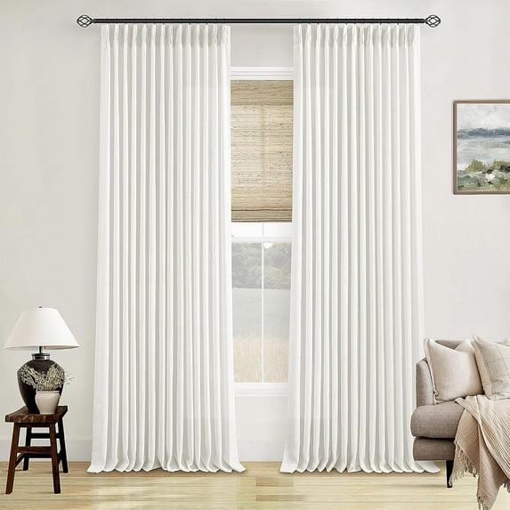 120 Inch Curtains High Ceiling Tall Curtains 2 Panels Set for Living Room Pinch Pleated with Hooks Rings Back Tab Bohemian Semi Sheer Drapes Cottage Long Large Window Drapes 120 Length Beige White
