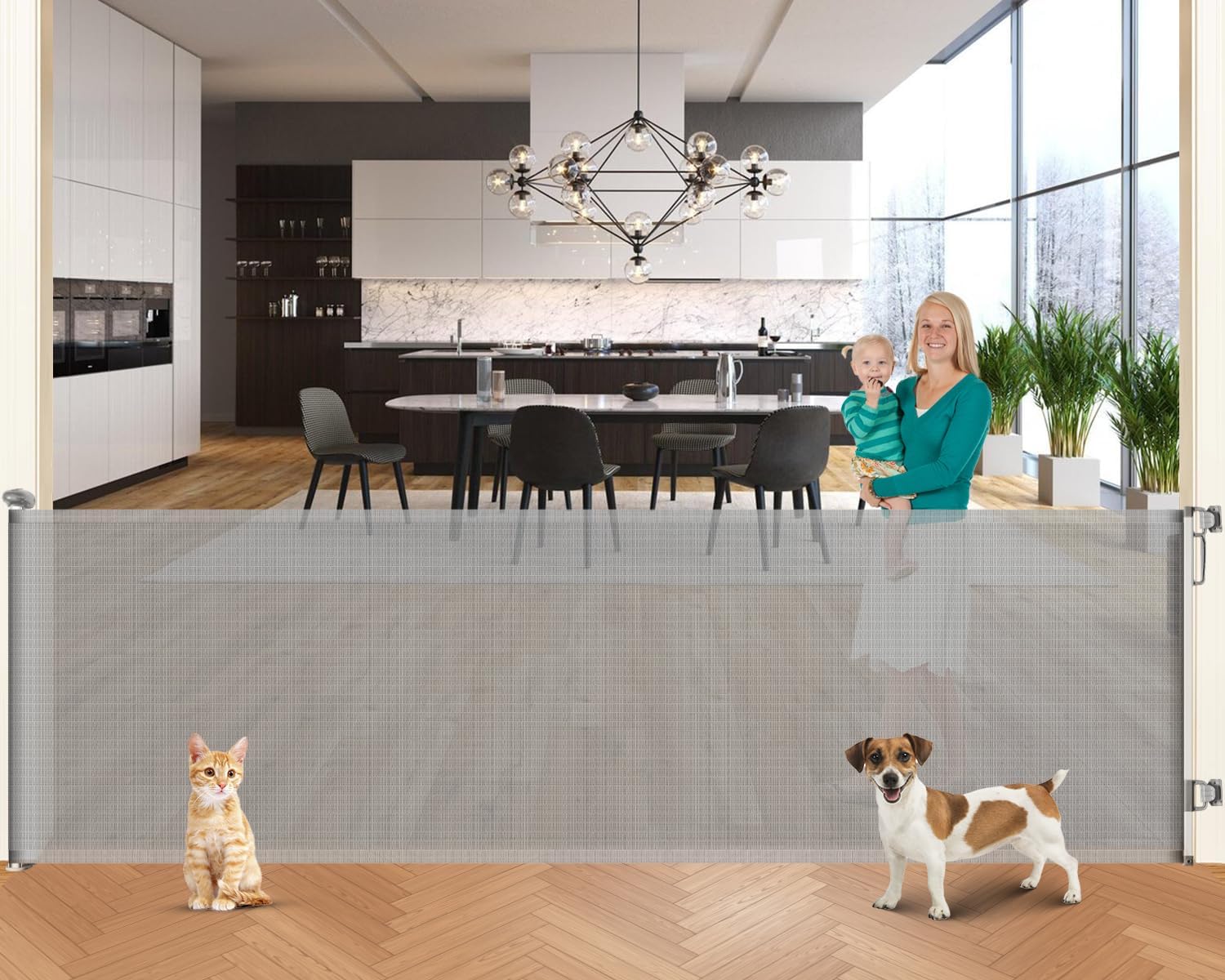 120 Inch Extra Wide Retractable Baby Gates for Large Openings, Dog Gate