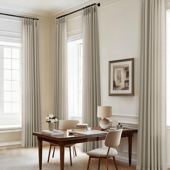 120 Inch Linen Curtains Pinch Pleated for Living Room Tall Windows Custom Made Pleat Drape