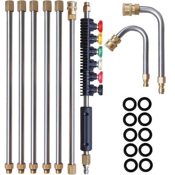 120 Inch Pressure Washer Extension Wand, 4000 PSI, Adjustable Length, 6 Nozzle Tips, Curved Rods for Hard-to-Reach Areas, Ideal for Home, Car, and Outdoor Cleaning