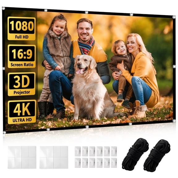 120 inch Projector Screen 16:9, 4K HD Indoor Outdoor Wall Mount Foldable Portable Movie Screens, Anti-Crease Projection Screen for Home Theater
