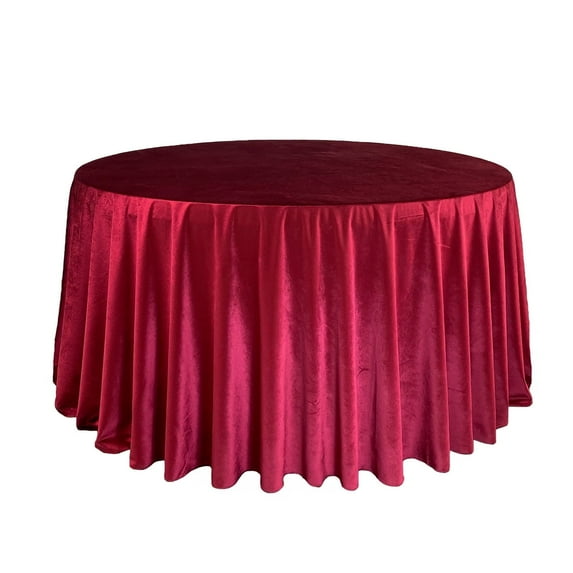 120 Inch Round Velvet Tablecloth - Burgundy, Wedding Linen Tablecloth for Standard 5 ft. Round Tables