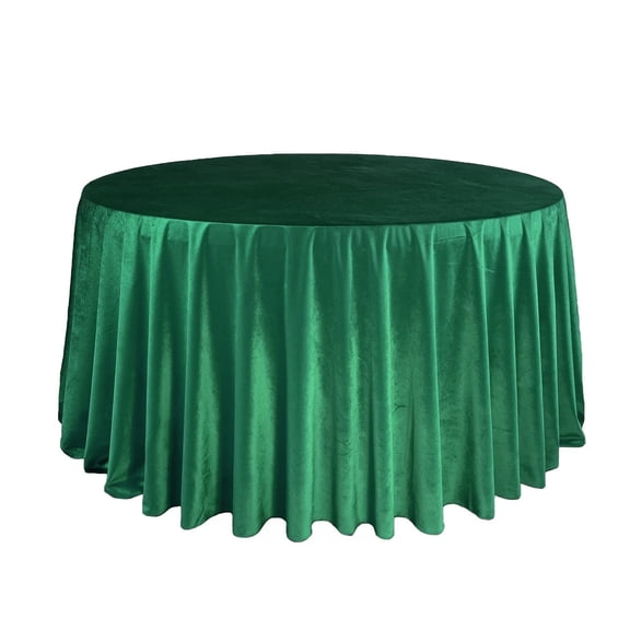120 Inch Round Velvet Tablecloth - Emerald Green, Wedding Linen Tablecloth for Standard 5 ft. Round Tables