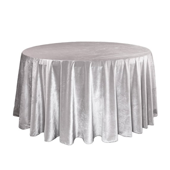120 Inch Round Velvet Tablecloth - Gray, Wedding Linen Tablecloth for Standard 5 ft. Round Tables