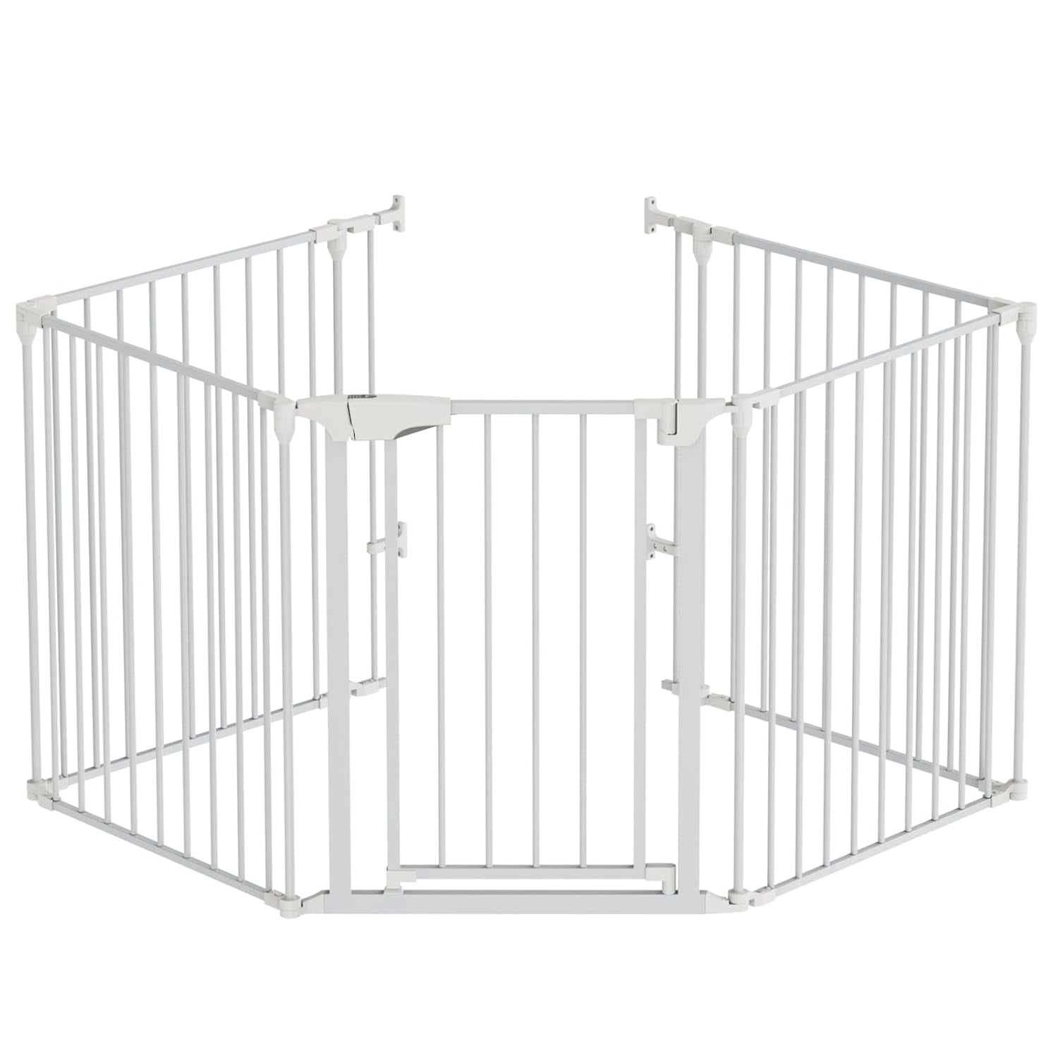 120-Inch Wide Metal Baby Safety Fence/Play Yard Adjustable Fireplace Hearth BBQ Fire Gate Christmas Tree Gate 5-Panel Playpen for Toddler/Pet/Puppy/Cat/Dog, 25.39"W x 29.3" H Each Panel, White