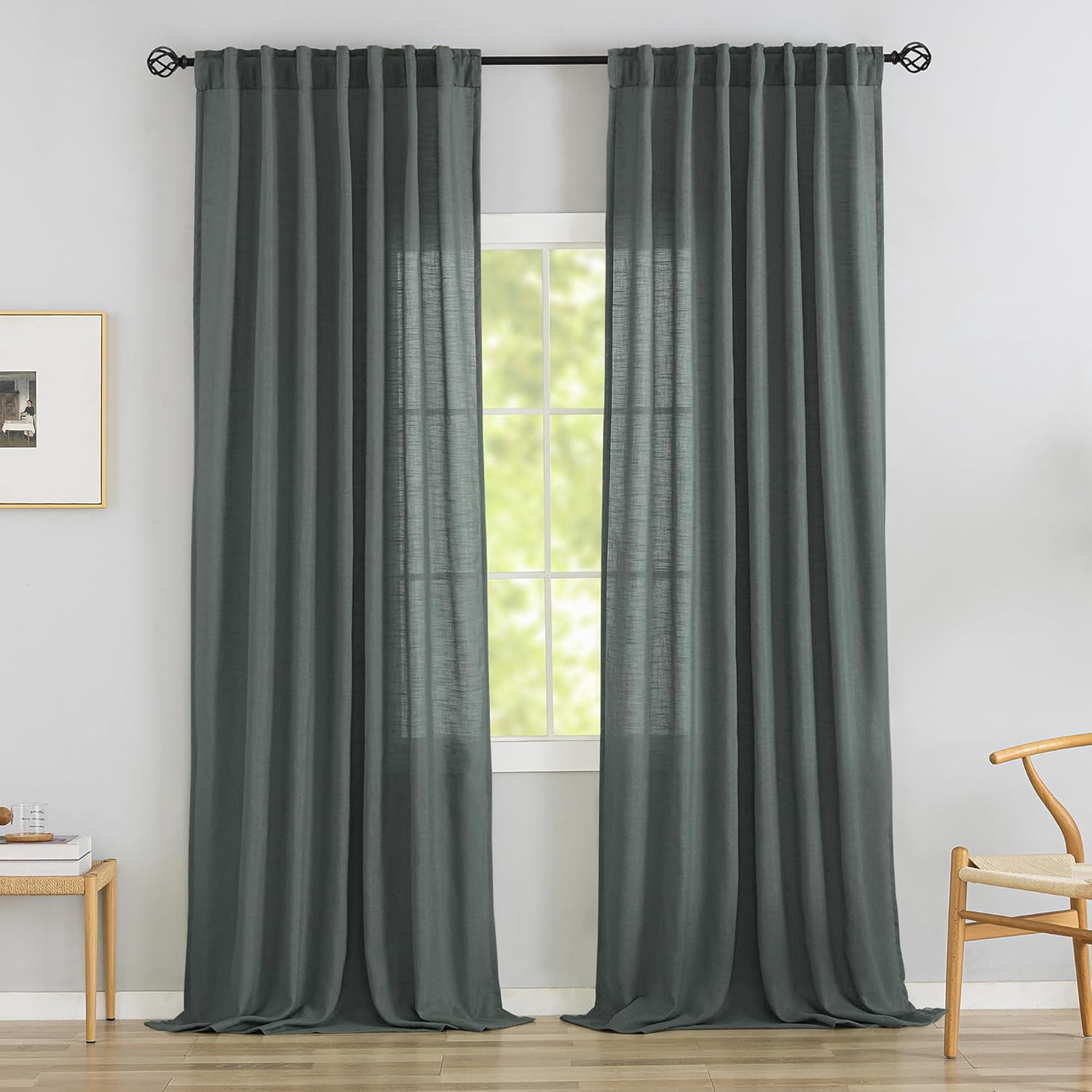 120 Inches Extra Long Linen Curtain Panels Pair Living Room Back Tab