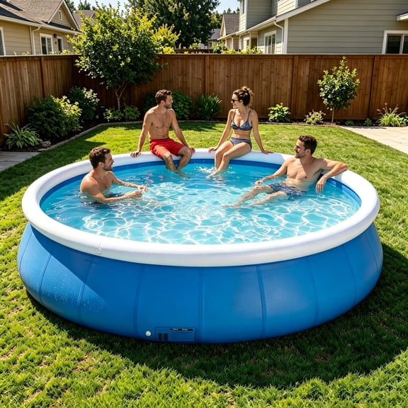 120" Inflatable Outdoor Pool, 1200 GAL Capacity Above Ground PVC Pool for Garden Yard, Fits 5-7 Persons