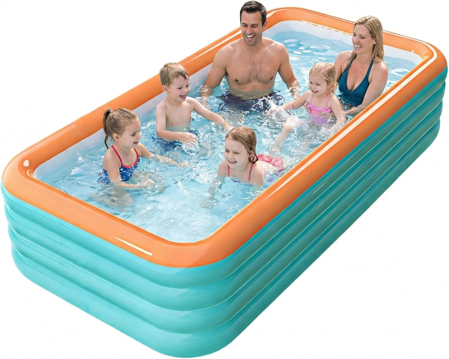 120" Inflatable Pool for Kids & Family, 4-Layer Thickened Blow Up Pool (Stronger Than 3-Layer), 0.32mm Heavy Duty PVC, Durable Swimming Pool for Adults, Kids & Pets Backyard Summer Orange