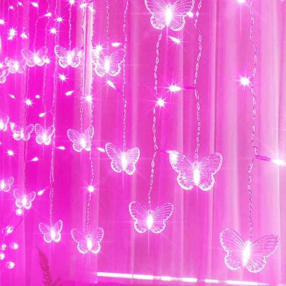 120 LED Butterfly Curtain Fairy Lights USB Plug in,8 Modes 20FT Firefly Twinkle Timer String Lights with Remote, Waterproof Copper Wire for Bedroom Valentine's Day Wedding Party(Pink)
