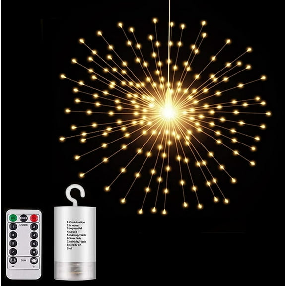 120 LED Hanging Sphere Lights Tutuviw Battery Operated Starburst Lights 8 Modes Dimmable Remote Control Waterproof Fairy Light Copper Wire Light for Ceiling Balcony Gardening Gifts (Warm White)