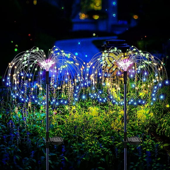 120 LED Solar Firework Lights 2 Pack, Waterproof Starburst Light for Outdoor, Garden Decorative Copper Wire Sparkler Landscape Stake Light for Patio Lawn Party Decor, Colorful