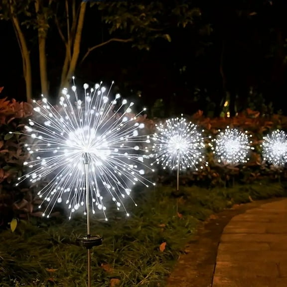 120 LED Solar Fireworks Lights, Starburst Fairy Lights with 8 Lighting Modes, IP4X, Solar Powered Pathway Lights for Patio, Yard, Christmas Holiday Decor, Plastic & Copper Material, No Feather,