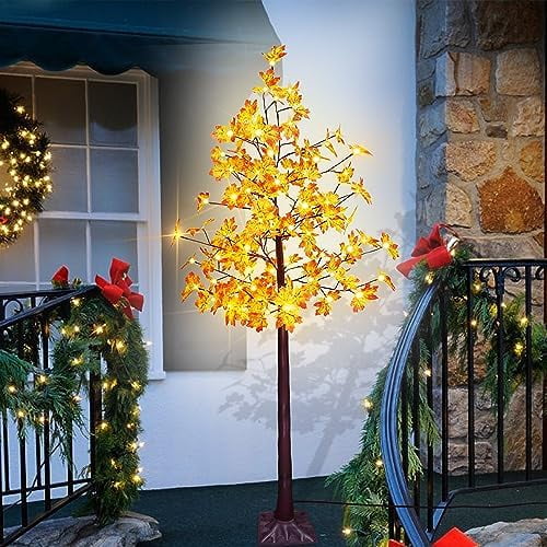 120 LED Solar Maple Tree Light 6Ft Lighted Maple Tree for Outdoor Holiday Decor Gift Christmas Wedding Easter Halloween Thanksgiving FallWarm White